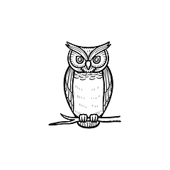 Image showing Wisdom owl hand drawn sketch icon.