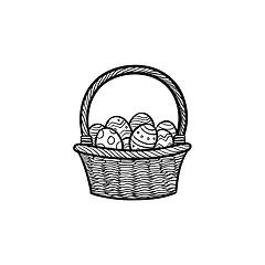 Image showing Easter basket with eggs head hand drawn outline doodle icon.