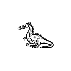 Image showing Dragon breathing fire hand drawn sketch icon.