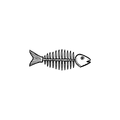 Image showing Rotten fish skeleton with bones drawn sketch icon.