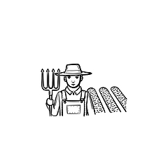 Image showing Farmer with fork hand drawn sketch icon.