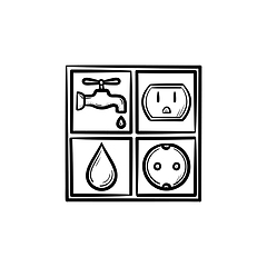 Image showing Electricity and water signs hand drawn sketch icon