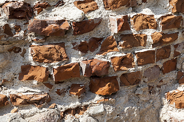 Image showing A ruined brick wall close-up