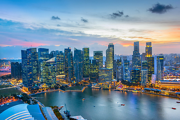 Image showing Skyline Singapore Downtown at night