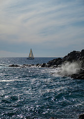 Image showing sail boat at horizon line