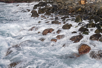 Image showing beautiful wild beach with black sand