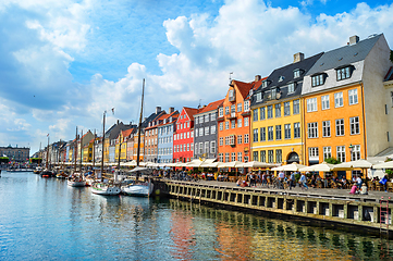 Image showing Nyhavn embankment in sunshine, Copenhagen