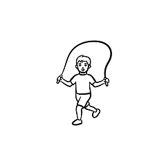 Image showing Child with skipping rope hand drawn outline doodle icon.