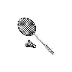 Image showing Badminton racquet and shuttlecock hand drawn icon.