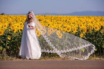 Image showing asian woman at sunflower field