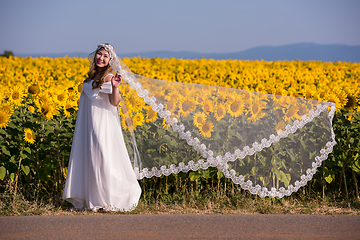 Image showing asian woman at sunflower field