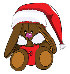 Image showing A brown bunny toy decorated in Christmas clothes vector color dr