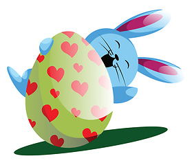 Image showing Blue bunny holding easter egg with painted hearts illustration w