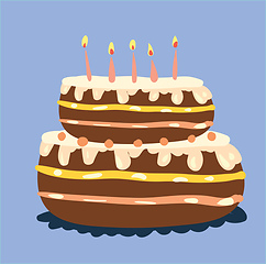 Image showing A decorated cake with two layers and glowing candles vector colo