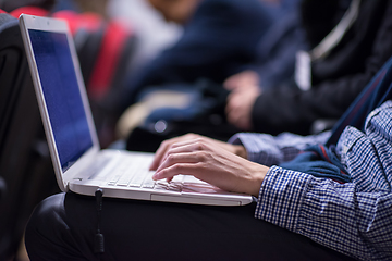 Image showing business people hands using laptop computer