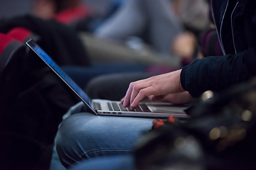 Image showing business people hands using laptop computer