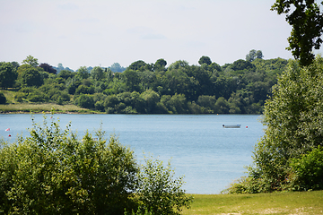 Image showing Small boat on Bewl Water reservoir in Tunbridge Wells, Kent