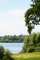 Image showing Lone boat on Bewl Water in Tunbridge Wells