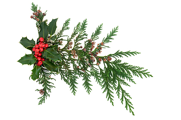 Image showing Christmas Composition of Holly and Cedar Cypress 