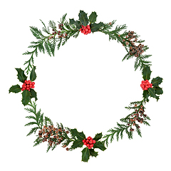 Image showing Winter Cedar Cypress and Holly Berry Wreath  