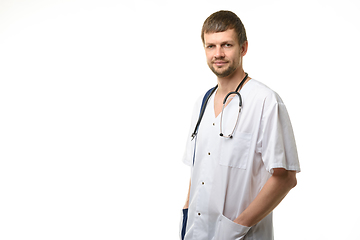 Image showing Portrait of a doctor male forty years old, isolated on white background