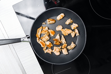 Image showing Preparing low fat fried chicken for dinner on induction plates