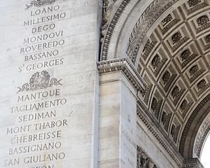 Image showing Inscriptions on south pillar of the Arc de Triomphe 