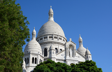 Image showing Dome of the Sacre Coeur basilica in Paris rises above trees 