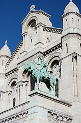 Image showing Joan of Arc bronze equestrian statue on the facade of the Sacre 