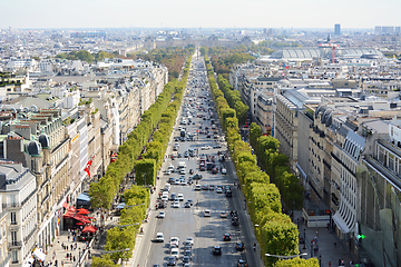 Image showing View from the Arc de Triomphe towards the Louvre