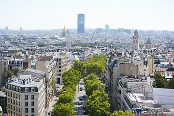 Image showing Cityscape of Paris from the top of the Arc de Triomphe along Ave