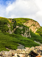 Image showing Polish Tatra mountains summer landscape with blue sky and white clouds.