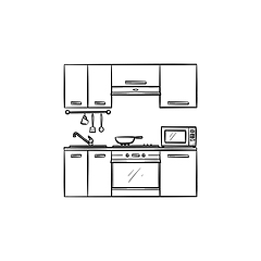 Image showing Kitchen interior hand drawn sketch icon.