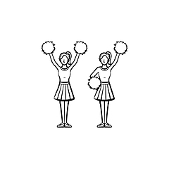 Image showing Cheerleader women with pom-pom hand drawn icon.