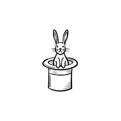 Image showing Rabbit in a magician hat hand drawn sketch icon.