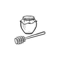 Image showing Honey in a jar and spoon hand drawn sketch icon.