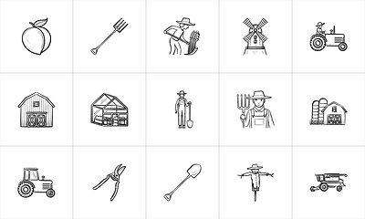 Image showing Agriculture hand drawn sketch icon set.