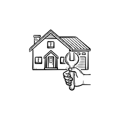 Image showing House repair hand drawn sketch icon.