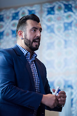 Image showing successful businessman giving presentations at conference room