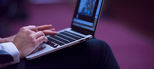 Image showing business people hands using laptop computer