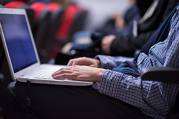 Image showing business people hands using laptop computer