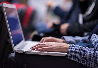 Image showing business people hands using laptop computer