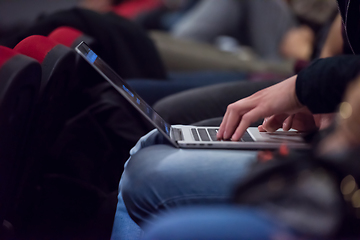 Image showing business people hands using laptop computer