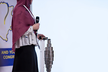 Image showing Muslim businesswoman giving presentations