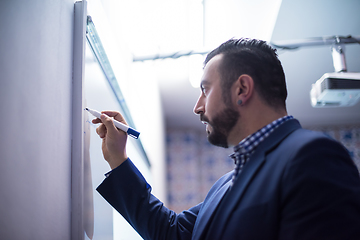 Image showing successful businessman giving presentations at conference room