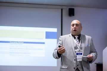 Image showing successful businessman giving presentations at conference room