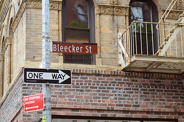 Image showing Street sign for Bleecker Street on the corner with Grove Street 