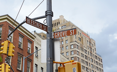 Image showing Street signs in New York City for Bleecker Street and Grove Stre