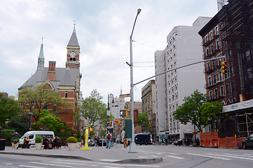 Image showing Corner of Sixth Ave and Greenwich Ave with Jefferson Market Libr