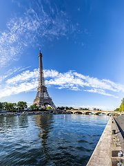 Image showing Panorama of the Eiffel Tower and riverside of the Seine in Paris